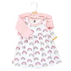 Hudson Baby Infant and Toddler Girl Cotton Dress and Cardigan Set, Modern Rainbow