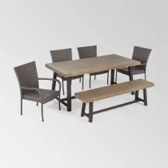 Baxley 6pc Acacia Dining Set with Bench - Sandblast Gray/Gray - Christopher Knight Home