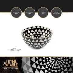 (2 pack) Stoneware Bowl, Black & White, Medallion Collection