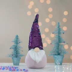 Northlight Gnome with Flip Sequin Hat Christmas Decoration - 17.5" - Purple and Blue