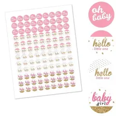 Big Dot of Happiness Hello Little One - Pink & Gold - Girl Baby Shower Party Round Candy Sticker Favors - Labels Fits Chocolate Candy (1 sheet of 108)