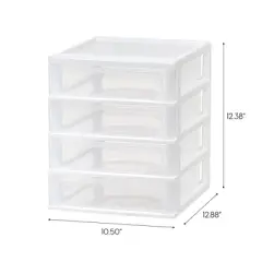 IRIS 4 Drawer Desktop-Storage Unit White: Plastic Desk Drawer Organizers & Holders, 4 Compartments, 12.38" Height