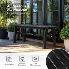 VINGLI 47&rdquo; Outdoor Bench, Weatherproof Porch Bench w/Metal Legs, Poly Lumber Patio Backless Bench 660 LBS Capacity