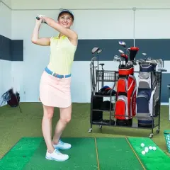 Costway Extra Large Golf Bag Storage Rack for Garage Fits 2 Golf Bags Organizer withWheels