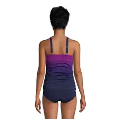 Lands' End Women's Chlorine Resistant High Neck to One Shoulder Multi Way Tankini Swimsuit Top