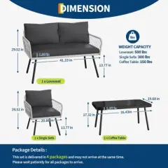 Jojoka 4-Piece Outdoor Sofa Set with Loveseat, Wicker Chairs & Coffee Table for Patio, Balcony, Backyard, Garden, Black