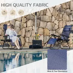 FURNIinspire Outdoor Portable Chairs Lounge Chairs Patio Folding Recliners For Pool Beach Garden With Pillow And Cup Holder, Blue, 62.8"*24.22"*43.3"
