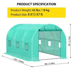 Portable Walking In Tunnel Tent, Bottom Widening Design, 2 Full-Opening Roller Zippered Door & 8 Screen Windows, Greenhouses for Outdoors