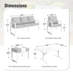 Captiva Designs 6pc Designs Aluminum Outdoor Patio Conversation Set with Coffee Table