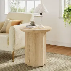 Tribesigns Round End Table, Wooden Side Table with Octagonal Base, Modern Nightstand for Living Room, Bedroom, Easy Assembly