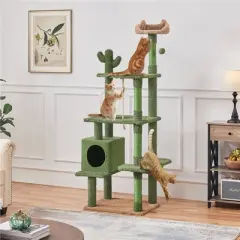 Yaheetech 70.5&Prime; H Cactus Cat Tree Cat Tower with Natural Sisal, Green/Brown