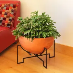 ACHLA Designs 15.25" x 20" Galvanized Steel Planter Bowl with Black Wrought Iron Plant Stand Burnt Sienna