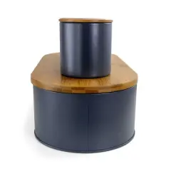 MegaChef Bamboo Kitchen Countertop 4 Piece Metal Bread Basket and Canister Set in Gray with Lids