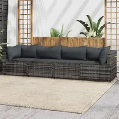 vidaXL Patio Lounge Set Gray PE rattan, powder-coated steel, polyester
