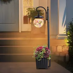 C Cattleya Solar Outdoor Post Light with Planter and Mosaic Glass Shade