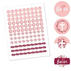 Big Dot of Happiness Baptism Pink Elegant Cross - Girl Religious Party Round Candy Sticker Favors - Labels Fits Chocolate Candy (1 sheet of 108)
