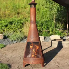Sunnydaze Outdoor Backyard Large Freestanding Oxidized Steel Wood-Burning Fire Pit Chiminea - 70" - Rust Finish