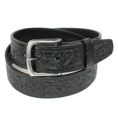 CTM Embossed Leather Money Belt with Removable Buckle