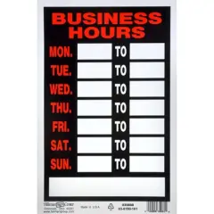 Hillman English Black Hours Sign 12 in. H X 8 in. W - Case of 6