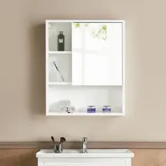 Basicwise Wall Mount Bathroom Mirrored Storage Cabinet with Open Shelf | 2 Adjustable Shelves Medicine Organizer Storage Furniture
