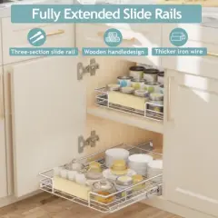 LOVMOR Pull Out Cabinet Organizer with Wooden Handle, 16?" W x 21?"Heavy Duty Cabinet Drawers Shelves Slide Out Organizer