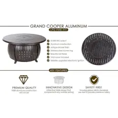 Fire Sense 44&rdquo; Grand Cooper Aluminum Gas Fire Pit 55,000 BTU Multi-Functional - Protective Cover and Clear Fire Glass - Round - Bronze Finish