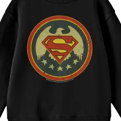Superman Logo With American Eagle Seal Crew Neck Long Sleeve Black Youth Tee