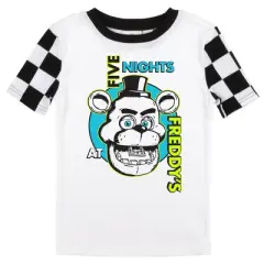 Five Nights At Freddy's Freddy Fazbear Face Youth Boy's Black & White Checkered Short Sleeve Shirt & Sleep Pants Set