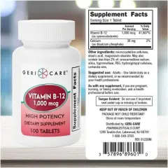Geri Care Vitamin B-12 1000mcg High Potency Tablets, 100 Count