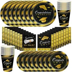 Treasures Gifted Gold Graduation Party Tableware Classic Set for 24 Guests