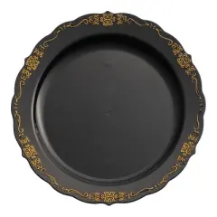 Smarty Had A Party 7.5" Black w/ Gold Vintage Rim Plastic Salad Plates - 120 pcs
