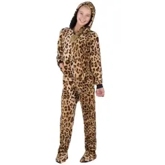 Footed Pajamas - Cheetah Spots Kids Hoodie Chenille Onesie