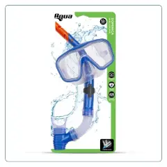 Aqua Leisure DOMINICA Adult Snorkel Mask Combo - Blue: Latex-Free, Polycarbonate Lens