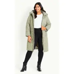Women's Plus Size Quilted Hood Coat - Green | EVANS
