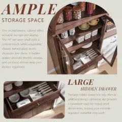 71" Tall Arched Pantry Cabinet with 4 Doors & Adjustable Shelves & Hidden Drawer, Modern Farmhouse kitchen Storage Cabinet