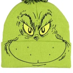 Dr. Seuss The Grinch Who Stole Christmas Pom Beanie Hat Embroidered Character Green