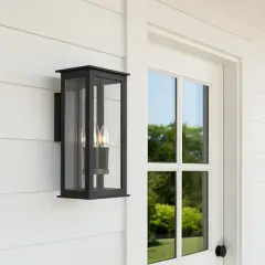 ALOADECOR Matte Black Modern Outdoor Wall Light with Dusk-to-Dawn Sensor Simplicity Wall Sconce with Clear Glass Shade for Garden (&uml;2 Pack)