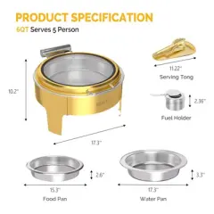 ROVSUN 6QT Roll Top Chafing Dishes for Buffet with Glass Lid & Serving Tong for Parties Weddings Catering Events
