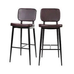 Emma and Oliver Set of 2 LeatherSoft Barstools with Iron Frame-Integrated Footrest