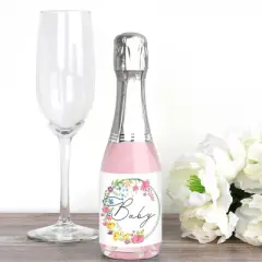 Big Dot of Happiness Wildflowers Baby - Mini Wine and Champagne Bottle Label Stickers - Boho Floral Baby Shower Favor Gift - Set of 16