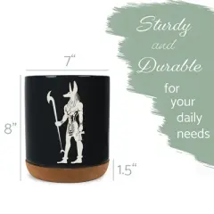 Elanze Designs Kitchen Utensil Holder With Non Slip Cork Base Large 8 Inch Ceramic Storage Crock Egyptian Icon Countertop Organizer Anubis Black