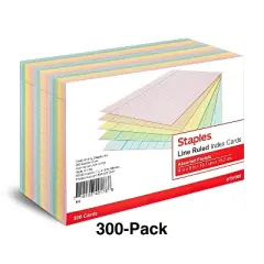 Staples Ruled 4" x 6" Index Cards Assorted Pastel 300/Pack (51000) TR51000