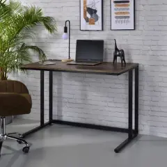 GlasFlength Desks Metal Frame Rustic Computer Desk Gaming Desk Home Office Desk Simple Design for Small Spaces, Black, 47"*24"*30"