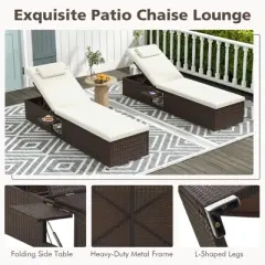 Tangkula Patio Chaise Lounge Set of 2 Outdoor Rattan Lounge Chair with 6-Level Backrest Comfy Seat Cushion & Headrest Sturdy Metal Frame