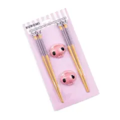 Silver Buffalo Sanrio Kuromi 2-Pair Bamboo Chopstick Set With Ceramic Rests