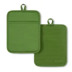 KITCHENAID Ribbed Soft Silicone Pot Holder 2-Pack Set, Matcha, 7"x9"