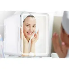 Frigidaire Gallery 9 Can Beauty Lighted Mirror Fridge - White: Countertop Beverage Refrigerator, Thermoelectric Cooling