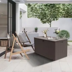 Yardgrace Lockable Wooden Pattern Cushioned Seat Mobile Storage Deck Box