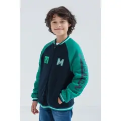 Minecraft Creeper French Terry Zip Up Varsity Bomber Jacket Little Kid to Big Kid