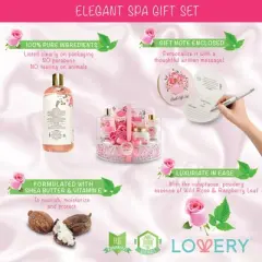 Lovery Home Spa Gift Basket - Wild Rose & Raspberry Leaf Scent - 7pc